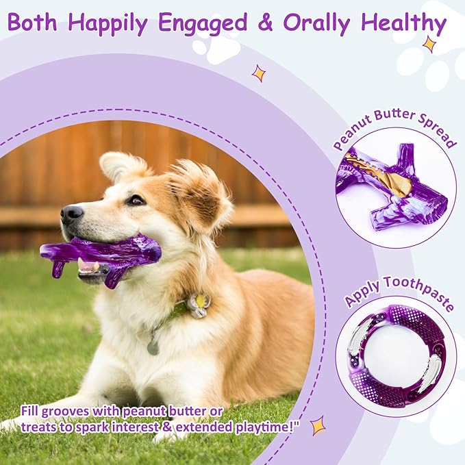 Furdog Dog Toys for Aggressive Chewers, Indestructible Chew Toys for Medium Large Breeds(20-80lb), Durable Squeaky Tough Dog Toy to Keep Them Busy (Purple, 2 Packs)