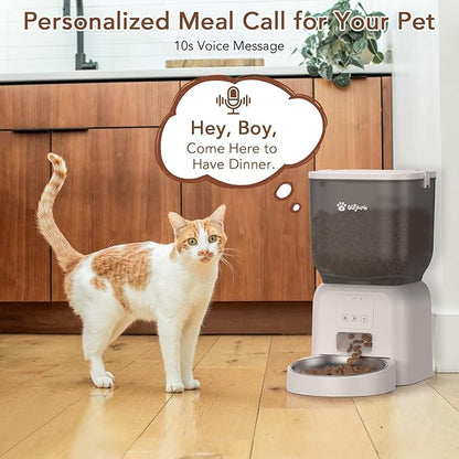 Remote Controlled Automatic Dog & Cat Feeder, APP Controlled,with Freshness Preservation, Timed Cat Feeder with Stainless Steel Bowl. 4L Capacity Up to 6 Meals Per Day and 1-15 Portion for Pets（White）