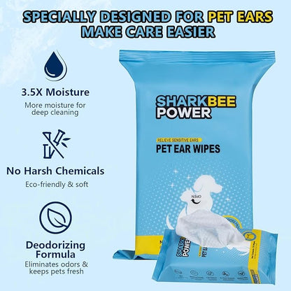 Bamboo Pet Ear Wipes for Dogs & Cats, Gently Clean Dirt, Wax & Odor, Daily Ear Care (70)