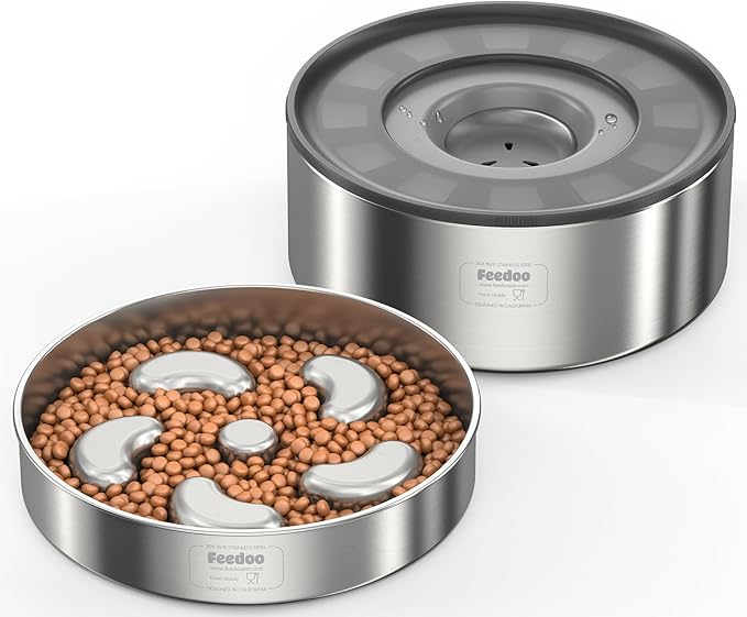 3~3.5Cups Slow Feeder + 1Gallon Double Layer Spill Proof Water Bowl
