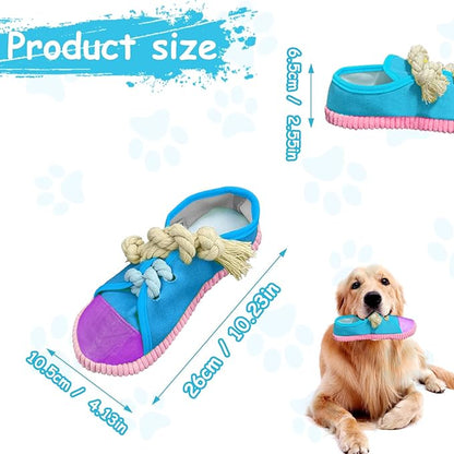 WishLotus Dog Squeaky Toys, Shoes-Shaped Dogs Chew Toys Tear-Resistant Dogs Plush Toys for Teeth Grinding & Relieve Boredom for Dog Gifts (Blue)