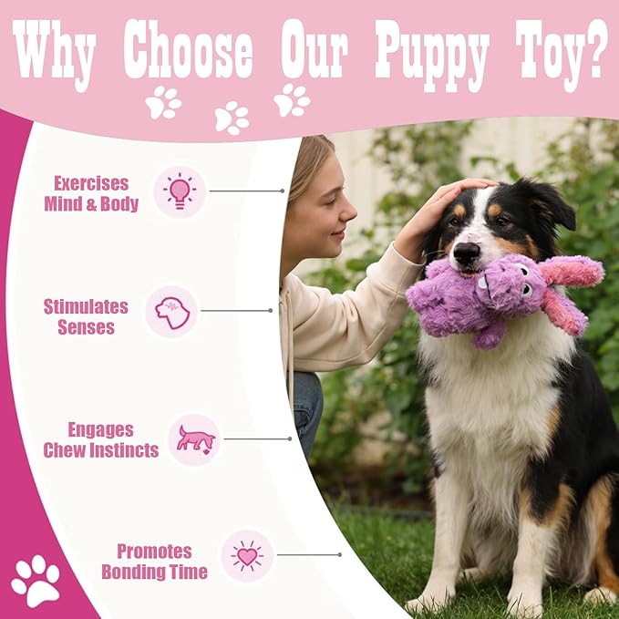 Donkey Squeaky Dog Toys to Keep Them Busy, Stuffed Plush Girl Dog Toy Birthday Gift Crinkle Pet Puppy Tug Toy for Small Medium Large Dogs (Purple)