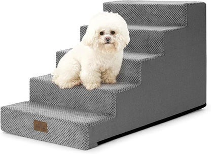 Dog Stairs for Small Dogs 17.7" H, 5 Step Gentle Incline Pet Step for Couch and Beds, Right-Angle Dog Ramp for Puppy Doggie Senior Cats, 17.7x29.5x17.7 Inch, Grey
