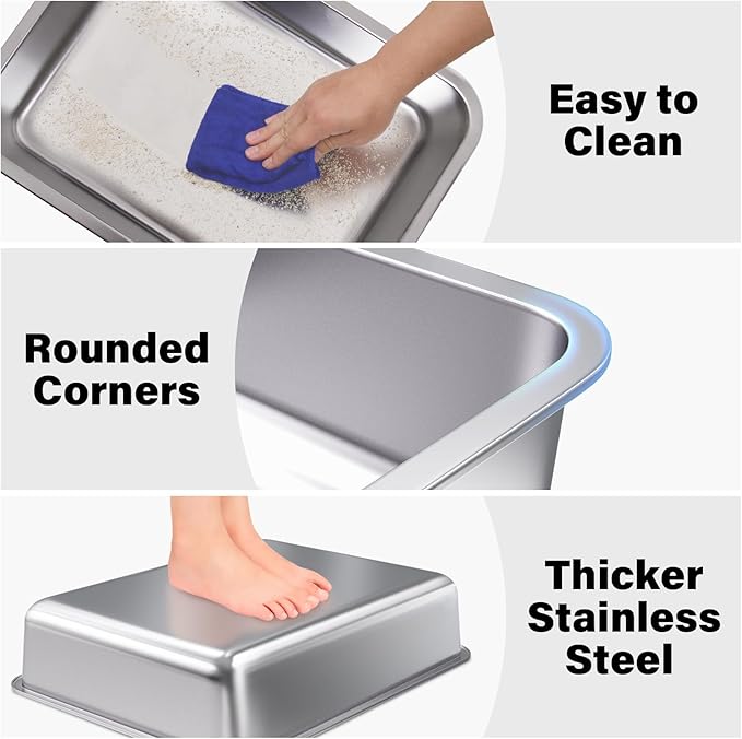 Stainless Steel Litter Box,Small Litter Box 17.7" x 13.7" x 4", Metal Litter Boxes for Kittens Kitty Senior Cat/Rabbits, Easy Entry, Easy Clean Non Stick No Smell