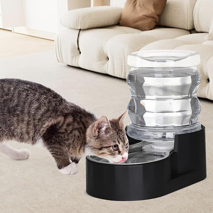 RIZZARI Dog Food Water Dispenser: 4L Large Black Stainless Steel Feeder with Activated Carbon Ion Exchange System - Soften Water and Remove Odor - Prevent Urinary Stone - Garden and Study Room