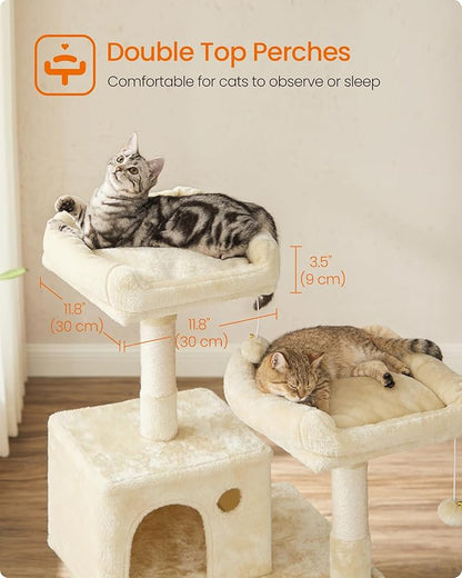 Feandrea Cat Tree, 56.3-Inch Cat Tower, Multi-Level Plush Condo with 11 Scratching Posts, 2 Perches, Hammock, Cave, Beige UPCT15BE