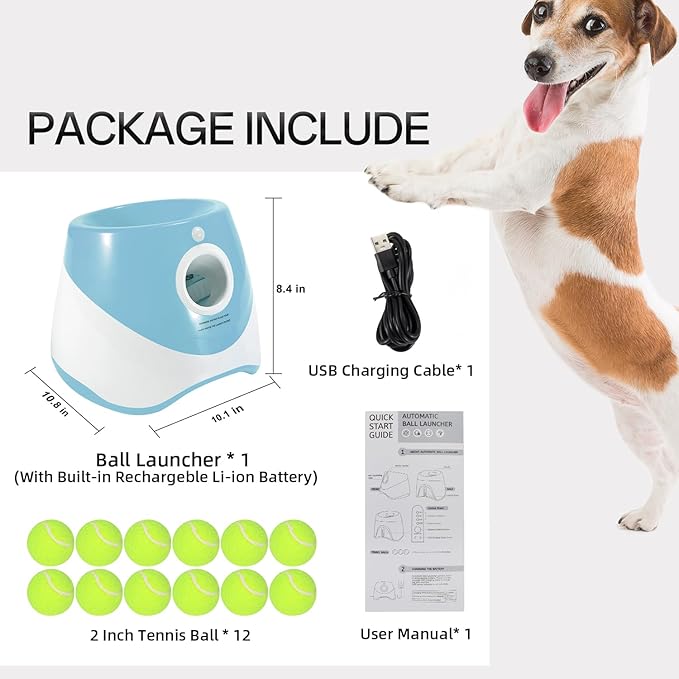 Automatic Ball Launcher for Dogs with 6pcs 2.3 Inch Etpu Tennis Balls,Thrower Distance 20-45ft,interacive Dog Toys for Indoor/Outdoor for Small Or Medium Dogs (White) (Green)