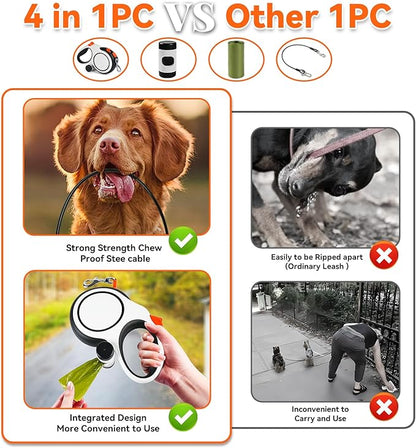Upgraded Retractable Dog Leash with Chew Proof Cable, 26ft Heavy Duty Dog Leash for Large Dogs up to 110lbs, No-Tangle, Non-Slip Handle, One-Handed Brake, with Poop Bag Holder (Orange, L 26ft)