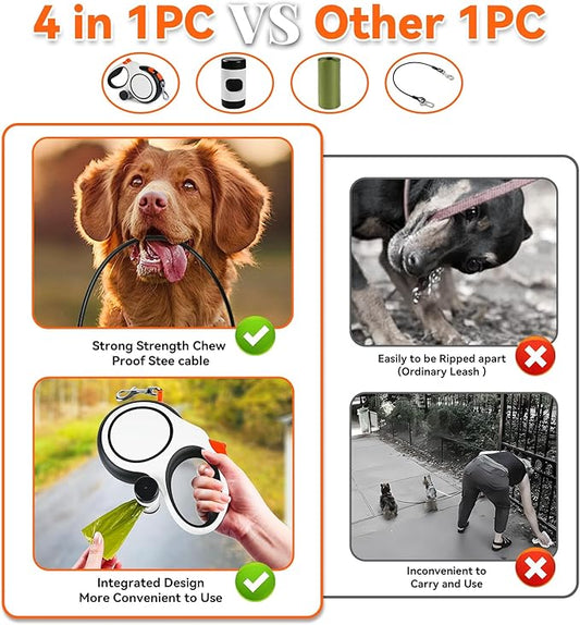 Upgraded Retractable Dog Leash with Chew Proof Cable, 26ft Heavy Duty Dog Leash for Large Dogs up to 110lbs, No-Tangle, Non-Slip Handle, One-Handed Brake, with Poop Bag Holder (Orange, L 26ft)