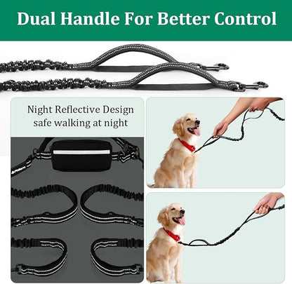 Philorn Hands Free Dog Leash for 2 Dogs, Adjustable Waist Leash for Medium Large Dogs Walking, Running, Jogging, Hiking, Dual Handles and Durable Bungee