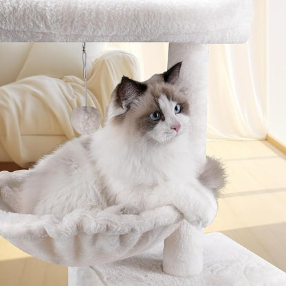 37.4" Cat Tree Tower with Twin Cat Condos for Indoor Cats, All-in-One Activity Center with Cat Scratching Post Cozy Sleeping Perch Hammock and Toy Balls,Beige