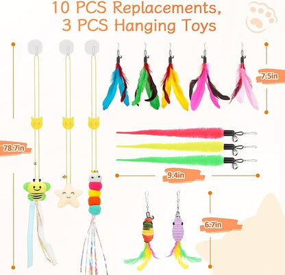 Interactive Cat Toys, 15PCS Cat Wand and Feather Toys for Indoor Cats, Reusable Suction Cup Toys for Kittens Play Exercise