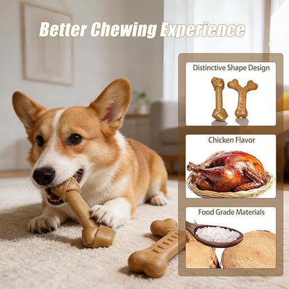 Dog Chew Toys for Aggressive Chewers, Durable Nylon & Wood Teething Toy with Chicken Flavor, Tough Chewing Dog Toys for Large Dogs (2Pack)