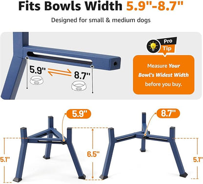 LOOBANI Raised Dog Bowl Stand: Adjustable Width Elevated Dog Bowl Stand Water Food Feeder for Adult, Seniors, Older, Arthritis Dogs, Fits for Bowls Width 5.9"-8.7" (Without Bowls) Deep Blue Medium