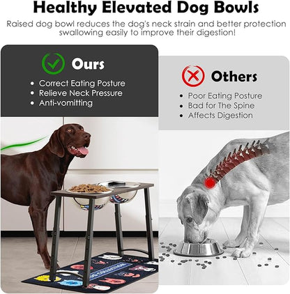 Raised Dog Bowl with Spill-Proof Mat, 4 Adjustable Heights, Two 3000ML Stainless Steel Bowls with Slow Feeder, Elevated Food & Water Bowls for Medium, Large, and Extra Large Dogs