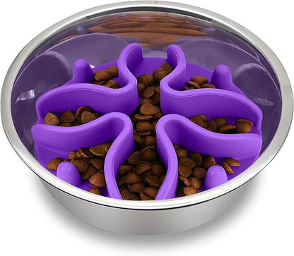 Palz&Co Paw Puzzles Slow Feeder Dog Bowl Insert - 5" Round Silicone Insert for Medium Pet Bowls, Purple - Promotes Healthier Eating & Mental Stimulation, Dishwasher & Freezer Safe