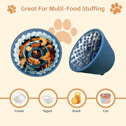 Dog Lick Bowl, Anxiety Relief Slow Feeder Treat Dispenser, Silicone Anti-chocking Pet Dish, Non-Slip Dog Licking Bowl Interactive Entertainment Puzzle Toy for Small & Medium-Dark Blue