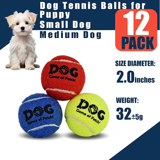 AMA SPORT Small Tennis Balls for Dogs 12 Pack 2.0" Multi Colors Dog Tennis Balls for Puppy Small Dog Toys, Designed for Dogs Floating Water-Hunting Fetch Fun Playing Daily Exercise Mid-air Catching