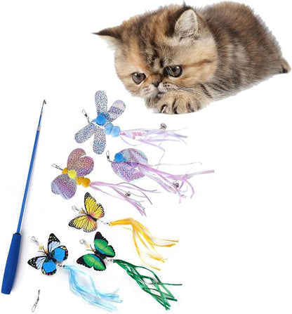 7 Pcs For Creative For Cat Teaser Wand Refill Kit Various For Butterfly Dragonflies Teaser Toy Retractable For Cat Wand Long Interactive Cat Toy Wands Refills Replacement Attachments For Indoor