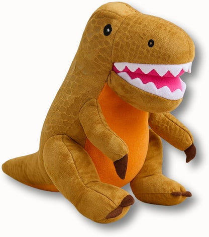 7" Squeaky Plush Toy for Puppies Small Dogs Self Etertainment Washable Soft Made [PET ONLY] (Brown Dinosaur)