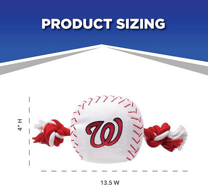 MLB WASHINGTON NATIONALS Baseball Rope Toy for DOGS & CATS. Tough nylon, Sporty Baseball Design, Heavy-duty ropes with Inner SQUEAKER