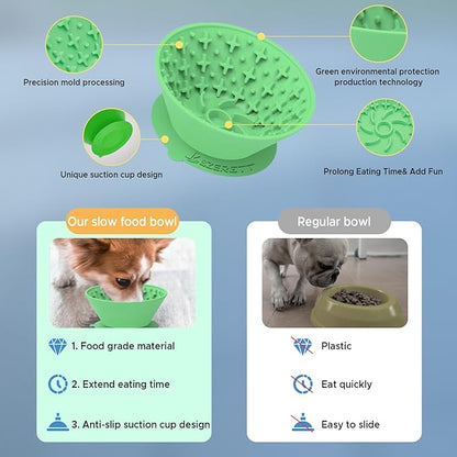 Dog Lick Bowl – Silicone Lick Mat for Dogs, Freezer-Safe, Slow Feeder, Non-Slip Base, Includes Brush & Scraper, Large Opening for Anxiety Relief & Oral Health, Ideal for Frozen Treats (Green)-Large