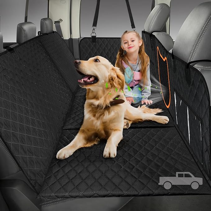 Angooni XL Dog Backseat Extender for Trucks - Hard Bottom 400lbs Load, Heavy-Duty Backseat Dog Hammock, Non-Slip & Waterproof Dog Seat Cover for F150, RAM1500, Silverado