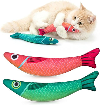 Cat Toys for Indoor Cats with 5000mg Natural Catnip Interactive Kicker Fish Toy of Crinkle Bell Sound Adult Cat Kittens Teeth Cleaning Easter Gifts Red Green