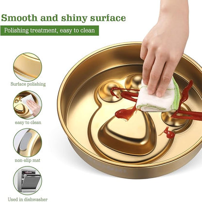 Golden Stainless Steel Slow Feeder Dog Bowls – Non-Slip Metal Dog Bowl for Large & Medium Breeds, Puppy Puzzle Feeder – 2 Cup Capacity for Small to Big Pets – Durable Slow Feed (Paw-Golden)