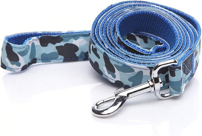 Heavy Duty Dog Leash, 4 FT/ 6 FT/ 10 FT Long, 1 Inch Wide, Nylon Camouflage Dog Leash for Small and Medium Dogs (Blue, 10 FT)