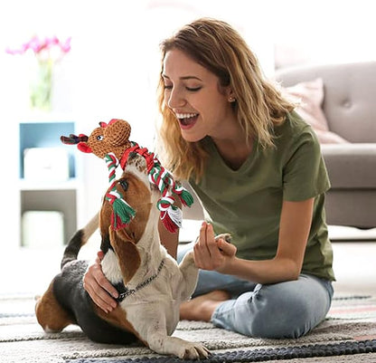 Dog Christmas Toys for Small Medium Large Dogs, Squeaky Plush Dog Toys + Interactive Dog Toys + Dog Rope Toys Multi Function Cute Reindeer Puppy Toys for Christmas
