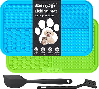 MateeyLife 2PCS Large Lick Mat for Dogs with Suction Cups, Slow Feeder Bowls, Cat Lick Mat for Anxiety Relief, Dog Toys to Keep Them Busy, Enrichment Toys for Bathing, Cat Licking Pad for Boredom