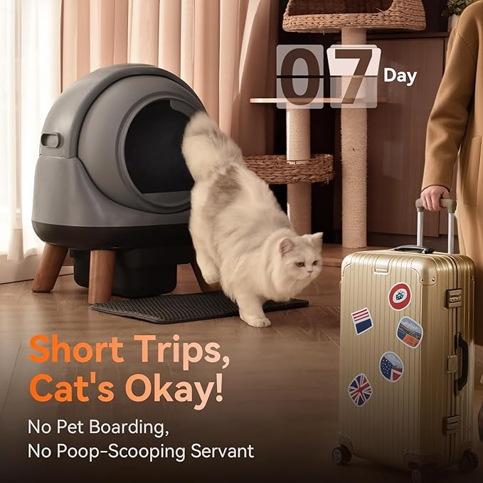 Self Cleaning Litter Box for Multiple Cats, G1 Automatic Litter Box with Smart APP Control & Health Monitoring, Includes 2 Roll Trash Bags and Litter Mat (Grey)