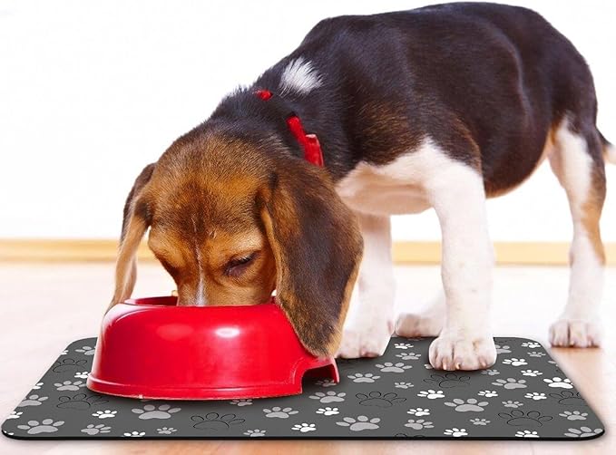 Dog Food Mat, Absorbent Water Bowl Mats Cat Pet Feeding Placemats Dark Gray 16 * 24 inch