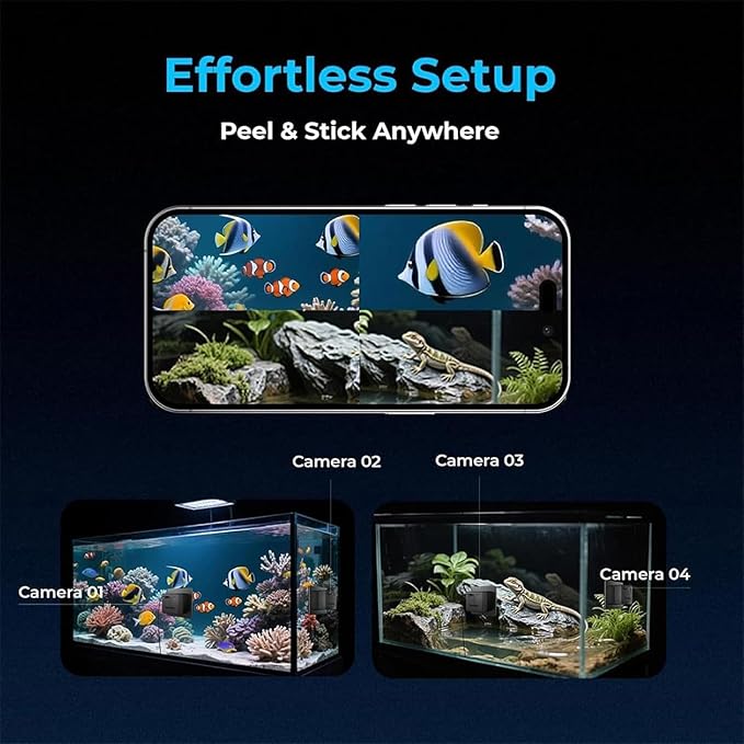 2K HD Aquarium Camera, 140° Wide-Angle Anti-Glare Night Vision WiFi, Aquarium Camera for Fish Tank, for Reptile Terrarium with AI Motion Detection 2-Way Audio (Black)