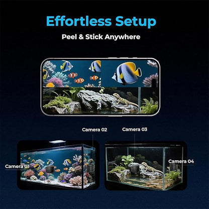 2K HD Aquarium Camera, 140° Wide-Angle Anti-Glare Night Vision WiFi, Aquarium Camera for Fish Tank, for Reptile Terrarium with AI Motion Detection 2-Way Audio (Black)