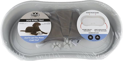 Elevated Pet Feeding Tray with Splash Guard & Non-Skid Feet, Raised Dog Bowl Stand 21″ x 11″ x 8.5″ with Two Stainless Steel Bowls for Food & Water, Comfortable Mealtime for Dogs & Cats by PETMAKER