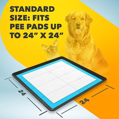 TidyFriend 2 Pack Dog Pee Pad Holder Tray - Fits Up to 24” x 24” Pee Pad Holder for Dogs - Stable Grip, Raised Edges, Quick-Wipe Silicone Surface Dog Pad Holder for Indoor Flooring Protection (Black)