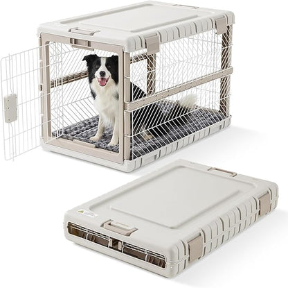 Collapsible Dog Crate with Bed Mat, 36'' Foldable Dog Kennel for Large Dogs, Tool-Free Portable Cage with 2 Rolling Wheels & Handles, Pet Carrier for Indoor Outdoor