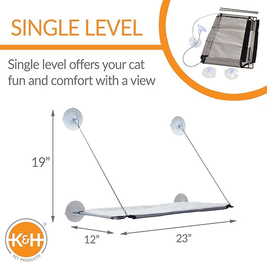 K&H Pet Products Window Lounger Cat Window Perch for Large Cats, Sturdy Kitty Sill Window Hammock Bed, Steel Frame, Sturdy Suction Cups, Washable Shelf Cover, Foldable - 23 X 12in Fleece