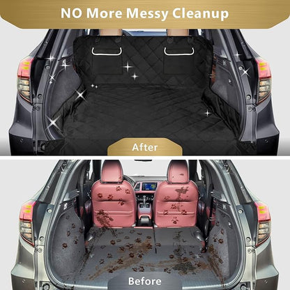 F-color SUV Cargo Liner for Dogs, Waterproof Pet Cargo Cover Dog Seat Cover Mat for SUVs Sedans Vans with 2 Large Pockets, Non-Slip, Large Size Universal Fit, Black