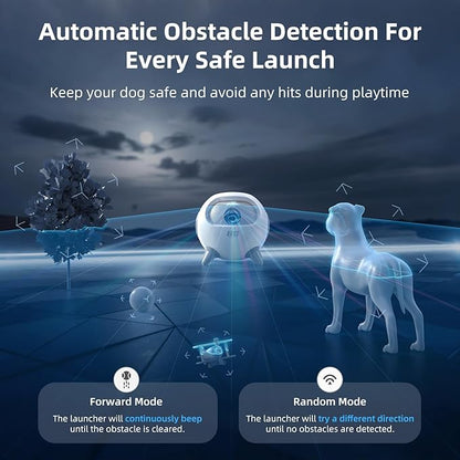 uahpet Automatic Ball Launcher for Dog with Obstacle Detection, 20ft-80ft Adjustable Distances Ball Thrower Launcher for Medium & Large Dogs with 3Balls (2.5 inches)