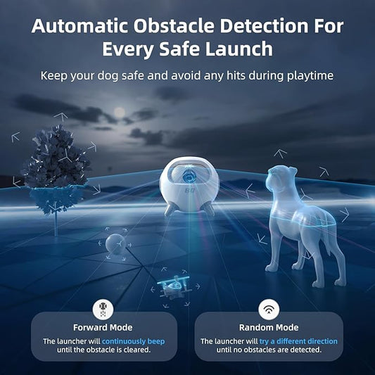 uahpet Automatic Ball Launcher for Dog with Obstacle Detection, 20ft-80ft Adjustable Distances Ball Thrower Launcher for Medium & Large Dogs with 3Balls (2.5 inches)
