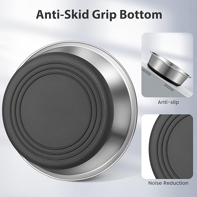 Stainless Steel Dog Bowls Set of 2, Anti Rust Metal & Non Slip Rubber Base, Heavy Duty Large Feeding Dishes, Food Grade BPA Free, Food and Water Bowl for Large Dogs (88oz, 11cup)