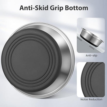 Stainless Steel Dog Bowls Set of 2, Anti Rust Metal & Non Slip Rubber Base, Heavy Duty Large Feeding Dishes, Food Grade BPA Free, Food and Water Bowl for Large Dogs (88oz, 11cup)