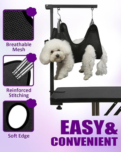 Breeze Touch Dog Grooming Arm - 32" Dog Grooming Table Arm with Clamp and Post, Loop Noose, No Sit Haunch Holder Grooming Restraint for Small & Medium Dogs