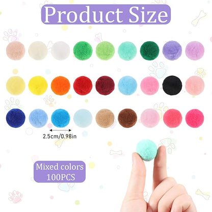100 Pcs Cat Toy Balls 1-inch Colorful Cat Pom Pom Balls Soft Interactive Kitten Ball Cats Exercise Toys Fuzzy Kitten Interactive Playing Quiet Toy for Cats Pet(2.5 cm)