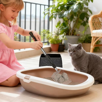 XBX Long Handle Cat Litter Scoop with Holder, Adjustable Extendable Metal Litter Scooper, Stainless Steel Shovel Sifter for Litter Box Cleaning, Durable Cat Pooper Scooper for Home Use