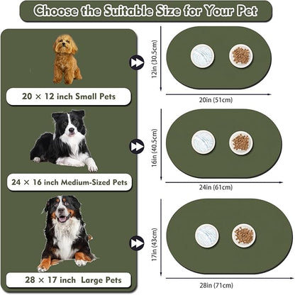 Cat Food Mat 24''x16'', Absorbent Cat Mats for Food and Water, Non-Slip Rubber Mat for Cats Bowls, Easy Store Pet Food Placemat, Mat for Under Cats Food Bowls, Fit with Kitchen Living Room, Dark Green