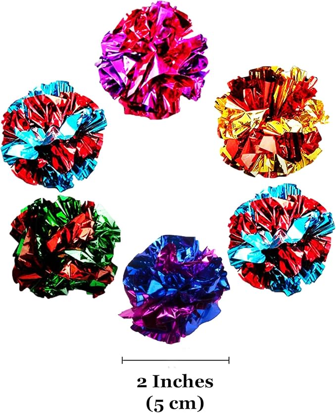 SunGrow Cat Crinkle Balls (Multicolor, 6 Pieces)